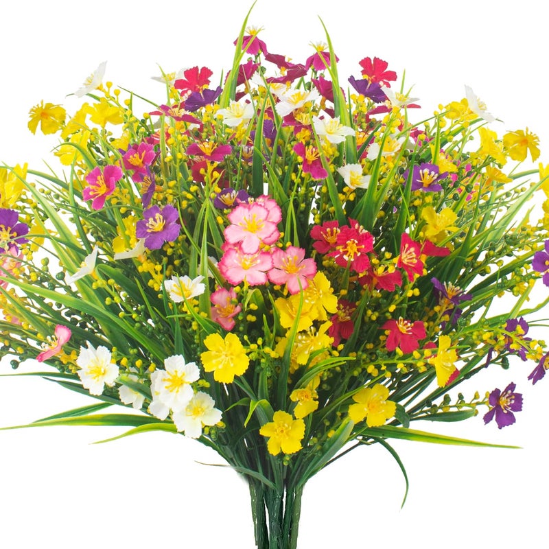 Grunyia Grunyia 12 Bundles Artificial Flowers Faux Plants Spring Decoration Plastic Plants UV Resistant Shrubs for Home Indoor Outside Garden Window Porch Pots Decoration Multicolor