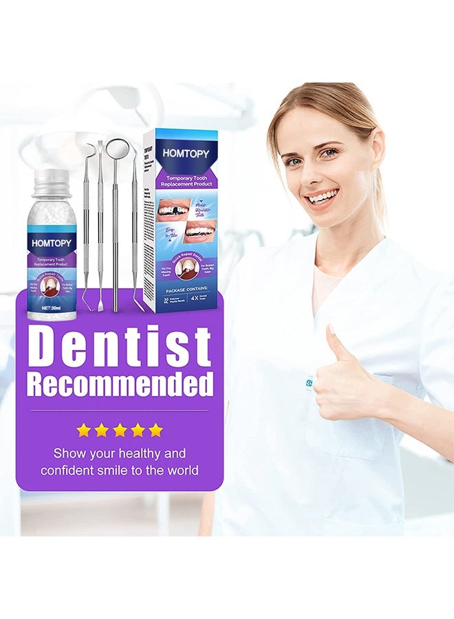 هومتوبس مجموعة إصلاح الأسنان المؤقتة، بدائل أسنان قابلة للتشكيل، حشو تجويف الأسنان، كريات أسنان مؤقتة مع 4 أدوات أسنان، إصلاح الأسنان المفقودة أو المكسورة، ابتسامة فورية وثقة تامة. - Image 4