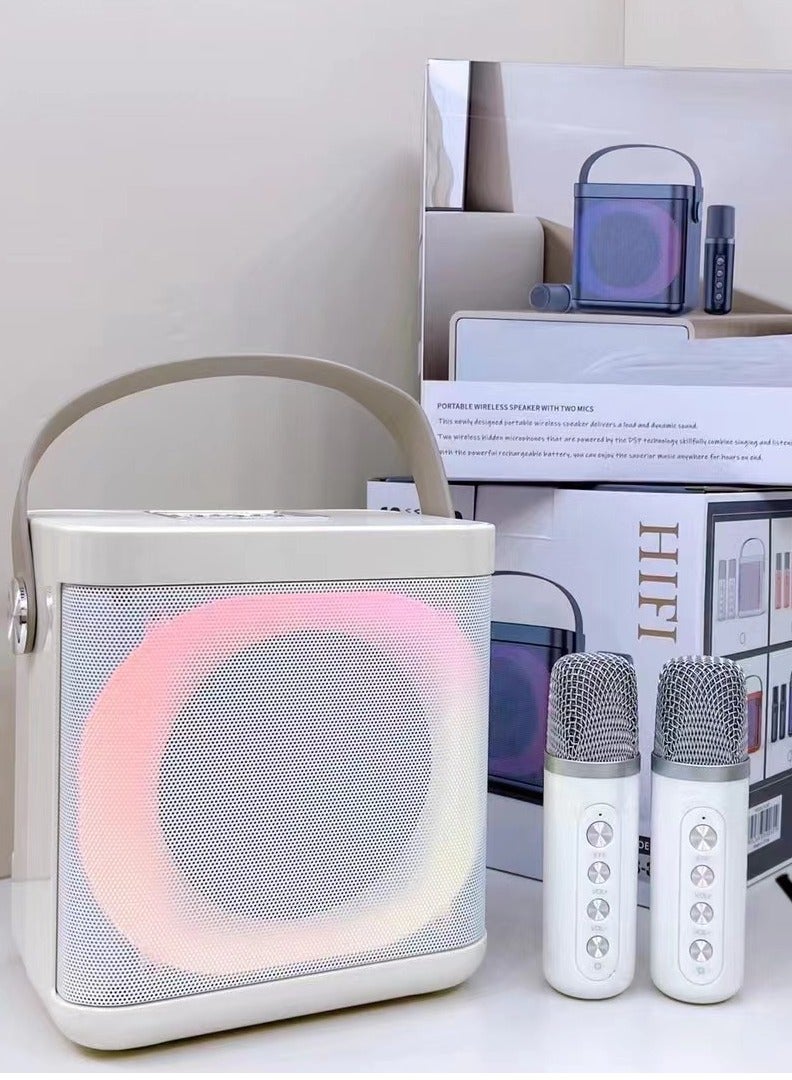 Portable Speaker With Digital Wireless 2 Mic White - Image 1