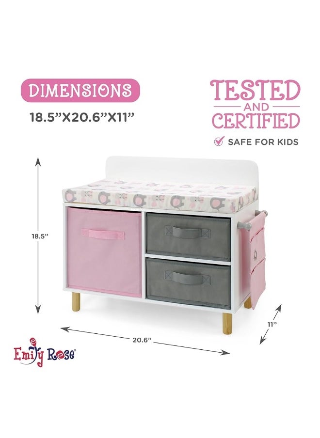 Emily Rose Emily Rose New Wooden Toy Baby Doll Crib Set for Little Girls, Changing Table Furniture with Clothes and Accessories Storage and Pockets, for 3+ Year Olds, Doll Set and Accessories - White/Pink/Gray  - Image 3