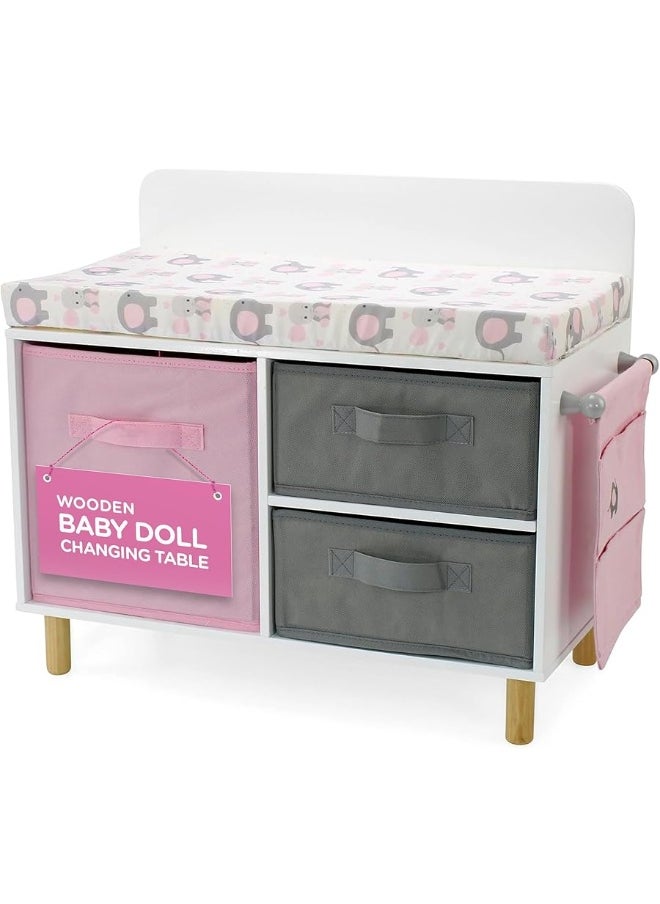 Emily Rose Emily Rose New Wooden Toy Baby Doll Crib Set for Little Girls, Changing Table Furniture with Clothes and Accessories Storage and Pockets, for 3+ Year Olds, Doll Set and Accessories - White/Pink/Gray  - Image 5