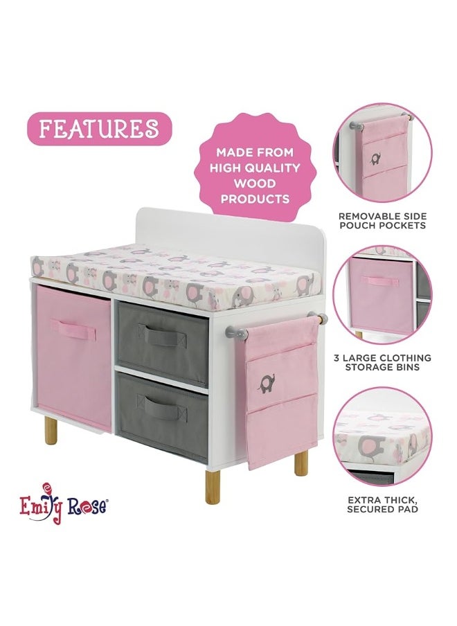 Emily Rose Emily Rose New Wooden Toy Baby Doll Crib Set for Little Girls, Changing Table Furniture with Clothes and Accessories Storage and Pockets, for 3+ Year Olds, Doll Set and Accessories - White/Pink/Gray  - Image 4