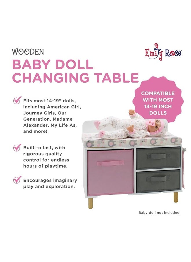 Emily Rose Emily Rose New Wooden Toy Baby Doll Crib Set for Little Girls, Changing Table Furniture with Clothes and Accessories Storage and Pockets, for 3+ Year Olds, Doll Set and Accessories - White/Pink/Gray  - Image 2
