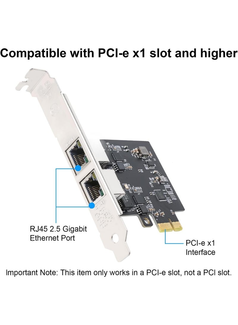 PCIe 2.5GbE Dual Port Network Card 2x RJ45 High Speed Ethernet Adapter 2.5G/1G LAN Expansion Card for Desktop PC Windows and Linux Support - Image 3