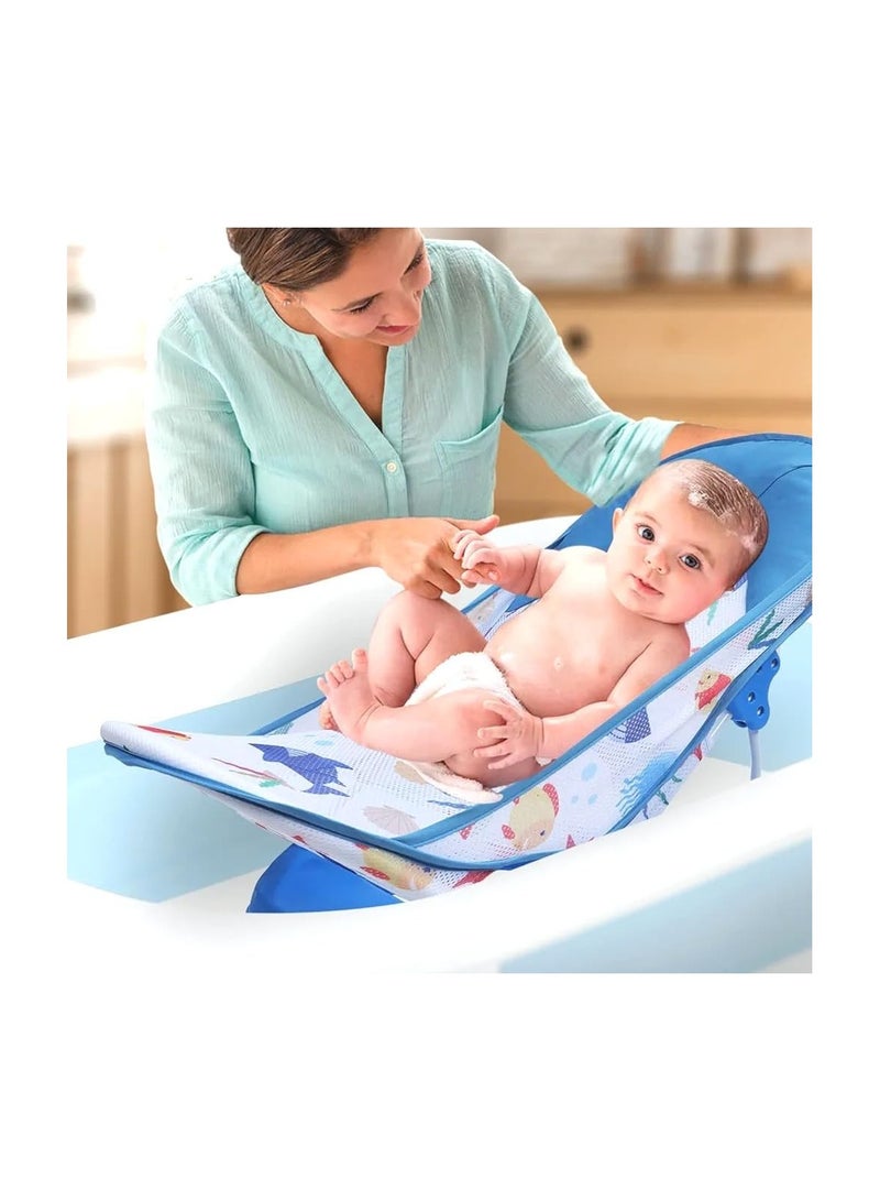 كرسي استحمام للأطفال حديثي الولادة، كرسي استحمام قابل للطي مع إمكانية الاستلقاء في 3 أوضاع، أزرق - Image 3