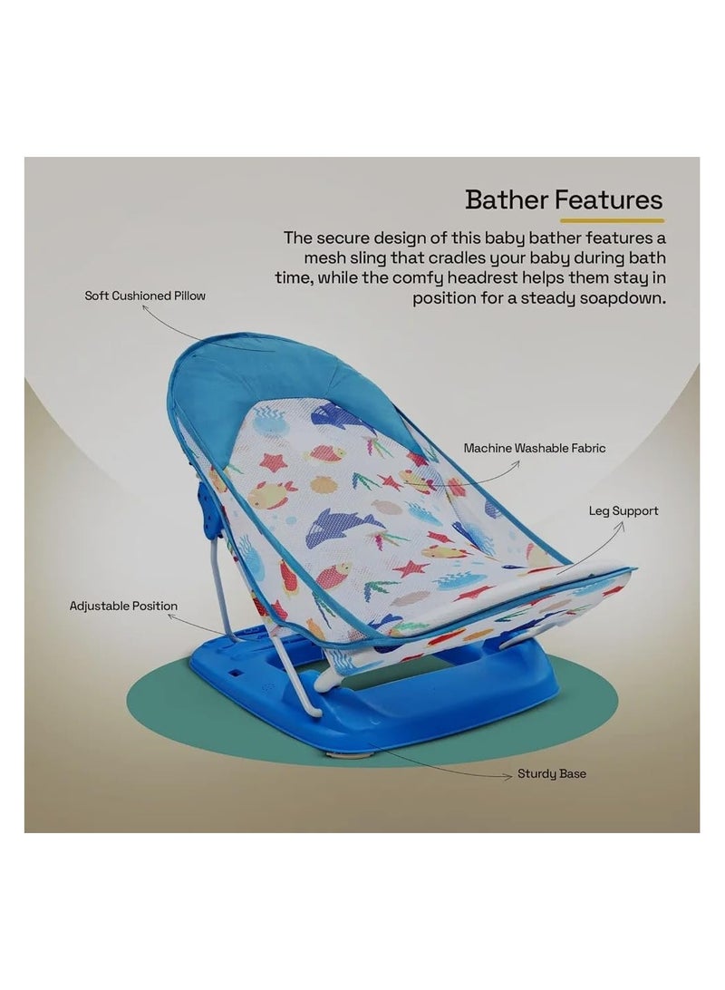 كرسي استحمام للأطفال حديثي الولادة، كرسي استحمام قابل للطي مع إمكانية الاستلقاء في 3 أوضاع، أزرق - Image 4