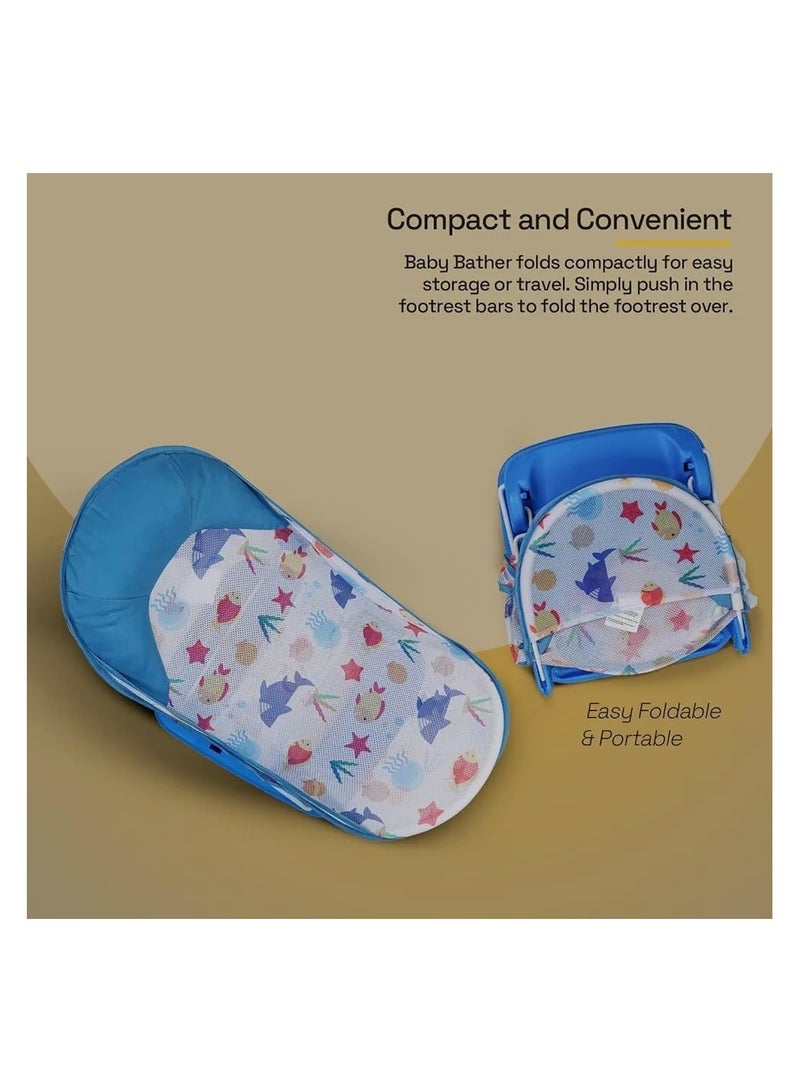 كرسي استحمام للأطفال حديثي الولادة، كرسي استحمام قابل للطي مع إمكانية الاستلقاء في 3 أوضاع، أزرق - Image 5