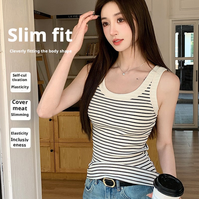 Women's Striped Sleeveless Cotton Tank Top - Image 2