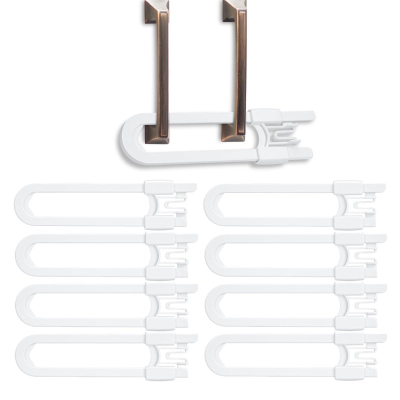 Vmaisi 8 Pack Baby Sliding Cabinet Locks - Adjustable U Shaped Child Safety Locks,Childproof Latches for Kitchen Bathroom Storage Cupboards Doors, Handles and Knobs White - Image 1