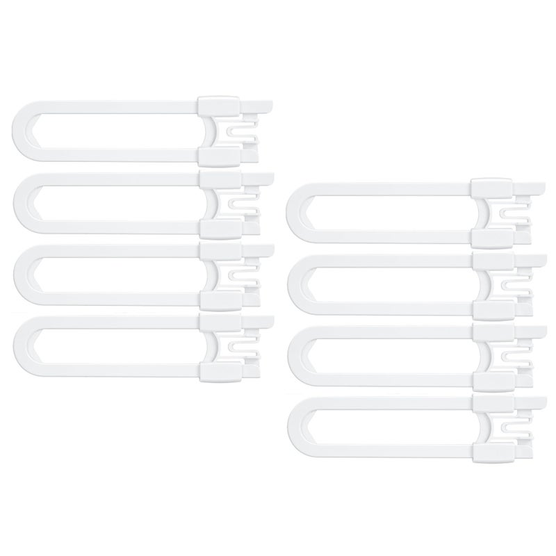 Vmaisi 8 Pack Baby Sliding Cabinet Locks - Adjustable U Shaped Child Safety Locks,Childproof Latches for Kitchen Bathroom Storage Cupboards Doors, Handles and Knobs White - Image 2