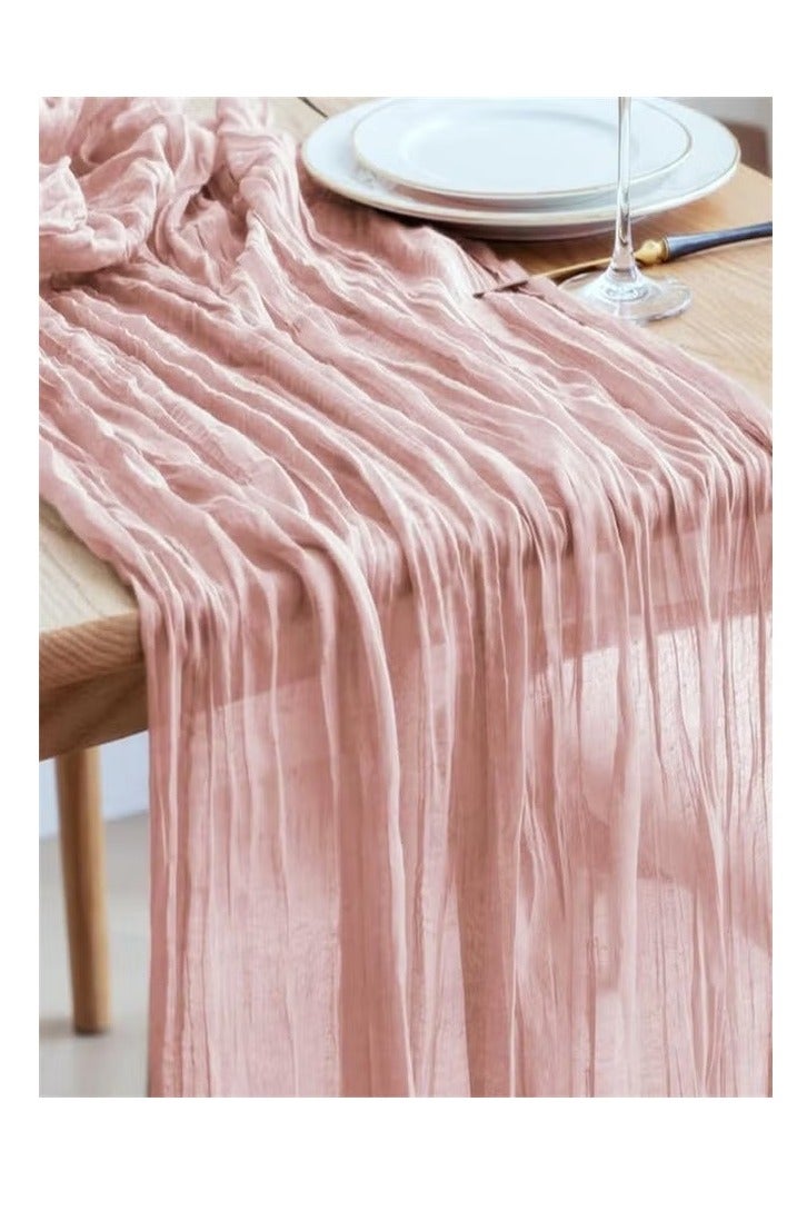 مفرش طاولة من القماش الجبني مقاس 35×118 بوصة مفرش طاولة من الشاش البوهيمي مفرش طاولة من القماش الجبني مفرش ريفي لحفلات الزفاف وحفلات استقبال المولود الجديد وحفلات الزفاف وحفلات أعياد الميلاد - Image 1