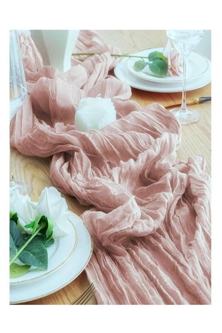 مفرش طاولة من القماش الجبني مقاس 35×118 بوصة مفرش طاولة من الشاش البوهيمي مفرش طاولة من القماش الجبني مفرش ريفي لحفلات الزفاف وحفلات استقبال المولود الجديد وحفلات الزفاف وحفلات أعياد الميلاد - Image 3