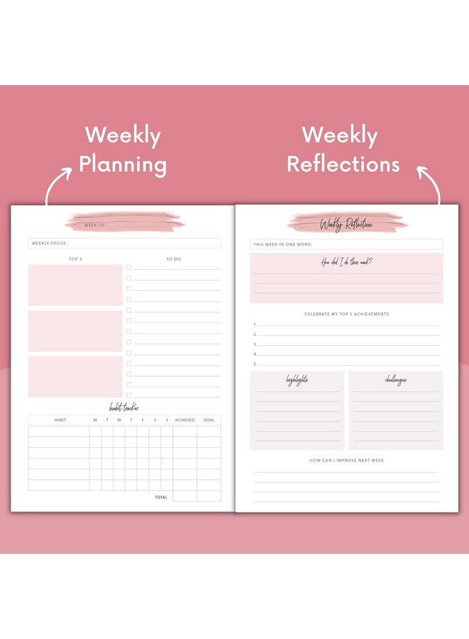 لامير مخطط ومفكرة يومية من لامار - منظم بدون تاريخ لمدة ستة أشهر - تحديد الأهداف، تتبع العادات، اقتباسات ملهمة - غلاف مقوى وردي، مقاس ورق A5 - Image 4