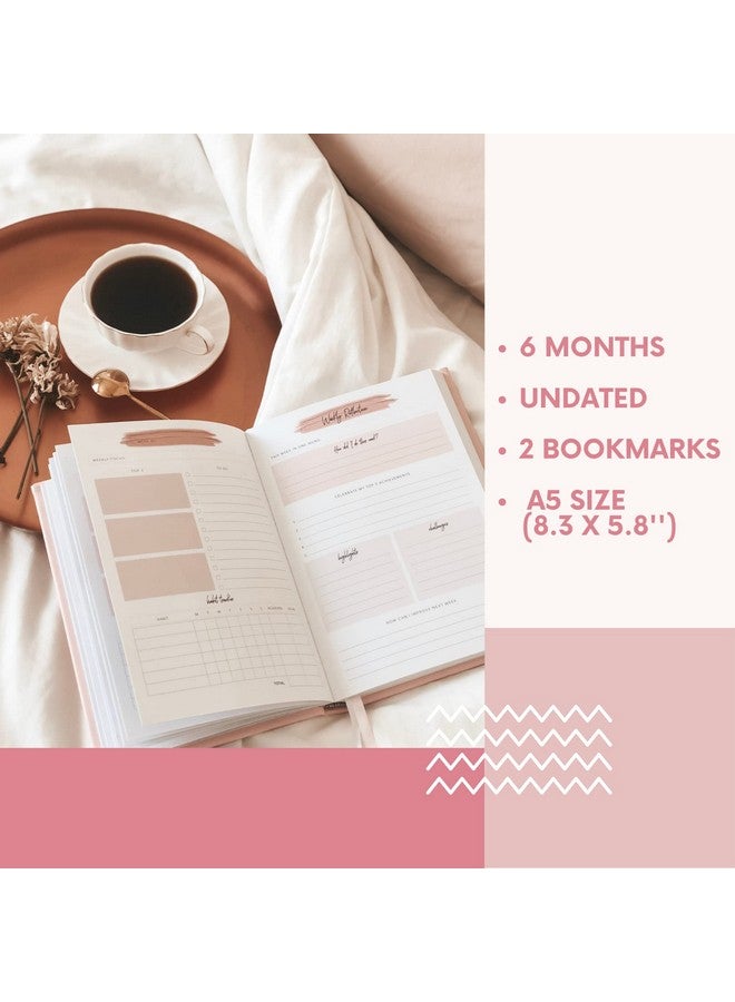 لامير مخطط ومفكرة يومية من لامار - منظم بدون تاريخ لمدة ستة أشهر - تحديد الأهداف، تتبع العادات، اقتباسات ملهمة - غلاف مقوى وردي، مقاس ورق A5 - Image 5