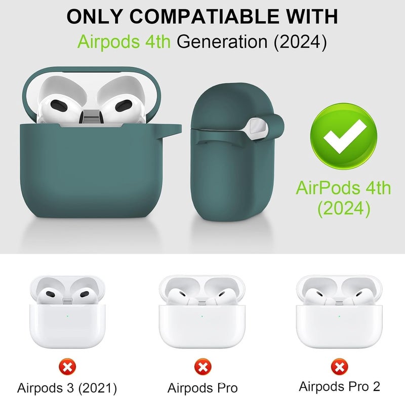 Meyaar for Apple AirPods 4 ​​​​​​​Case Cover with Keychain, Soft Skin Silicone Case Cover, Full Protective Case Cover Compatible with Apple AirPods 4 Case 2024 (Green) - Image 2