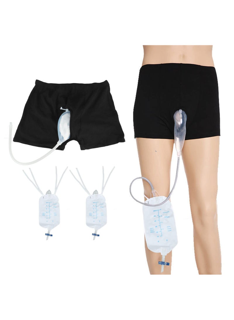 XiuWoo Wearable Men Urinal Bag, Elastic Waistband Reusable Portable Male Shorts Urinal Bag with 2Pcs 500ml Collection Urine Bag for Incontinence Elderly(M) - Image 1