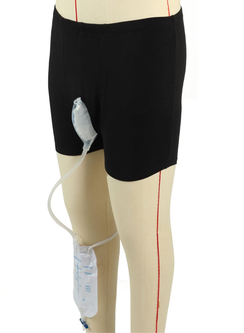 XiuWoo Wearable Men Urinal Bag, Elastic Waistband Reusable Portable Male Shorts Urinal Bag with 2Pcs 500ml Collection Urine Bag for Incontinence Elderly(M) - Image 2