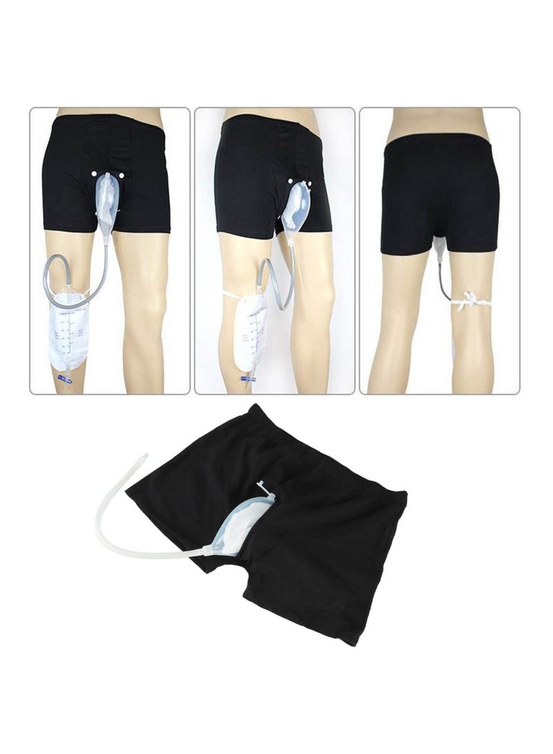 XiuWoo Wearable Men Urinal Bag, Elastic Waistband Reusable Portable Male Shorts Urinal Bag with 2Pcs 500ml Collection Urine Bag for Incontinence Elderly(M) - Image 4