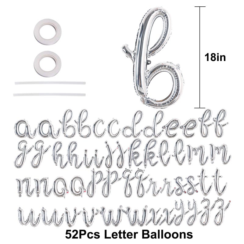 TONIFUL 52 Pcs 16 Inch Silver Cursive Letter A-Z Balloons,Cursive Custom Phrase Foil Alphabet DIY Personalized Phrase Banner for Birthday Anniversary Celebration Graduation Party Supplies Decor - Image 2