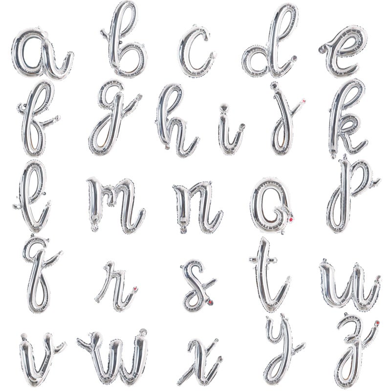 TONIFUL 52 Pcs 16 Inch Silver Cursive Letter A-Z Balloons,Cursive Custom Phrase Foil Alphabet DIY Personalized Phrase Banner for Birthday Anniversary Celebration Graduation Party Supplies Decor - Image 1