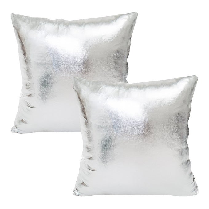 SET OF 2 DECORATIVE THROW PILLOW COVERS METALLIC FAUX LEATHER SQUARE THROW PILLOWCASE CUSHION COVERS PARTY FOR SOFACOUCH 18 X 18 INCHES2 PCS SILVER