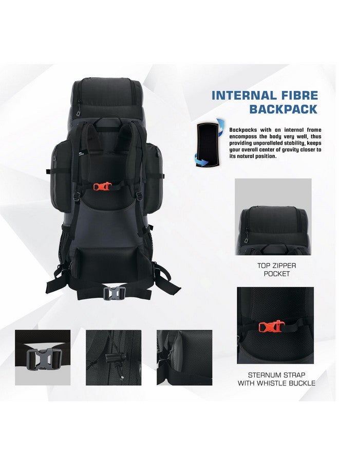 Trawoc حقيبة ظهر ترافوك إكسبيديشن 80 لتر للسفر والتخييم والمشي لمسافات طويلة للرجال والنساء مع غطاء مطري مقاوم للماء/حجرة للأحذية BHK001 أسود - Image 2