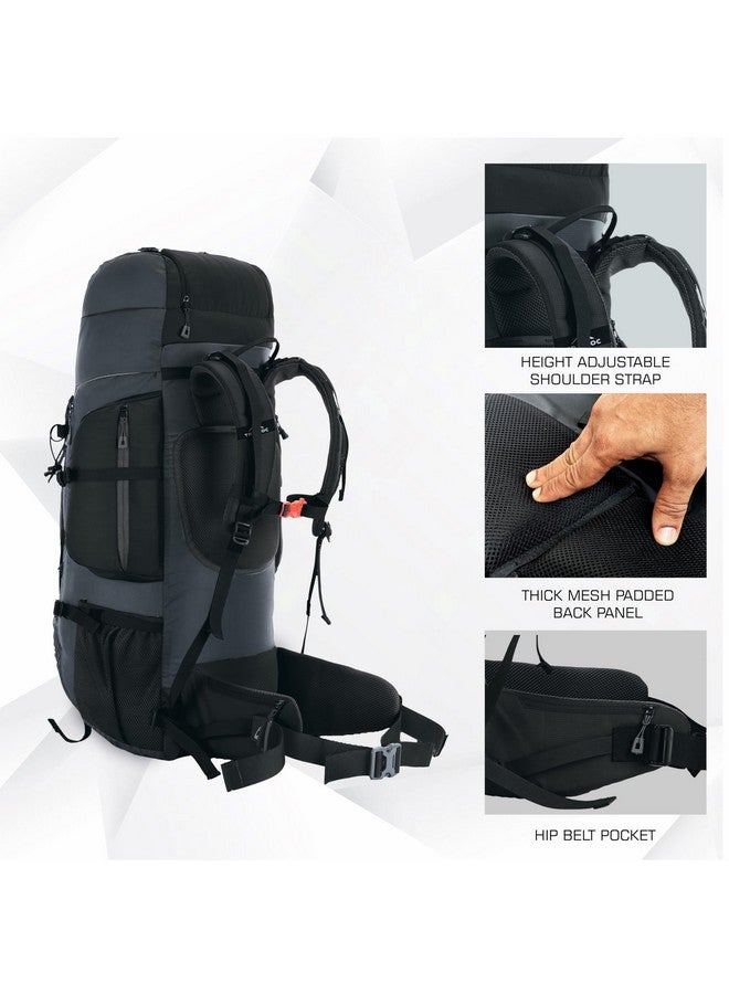 Trawoc حقيبة ظهر ترافوك إكسبيديشن 80 لتر للسفر والتخييم والمشي لمسافات طويلة للرجال والنساء مع غطاء مطري مقاوم للماء/حجرة للأحذية BHK001 أسود - Image 4