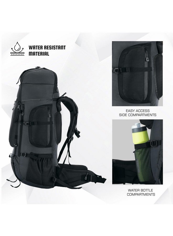 Trawoc حقيبة ظهر ترافوك إكسبيديشن 80 لتر للسفر والتخييم والمشي لمسافات طويلة للرجال والنساء مع غطاء مطري مقاوم للماء/حجرة للأحذية BHK001 أسود - Image 5