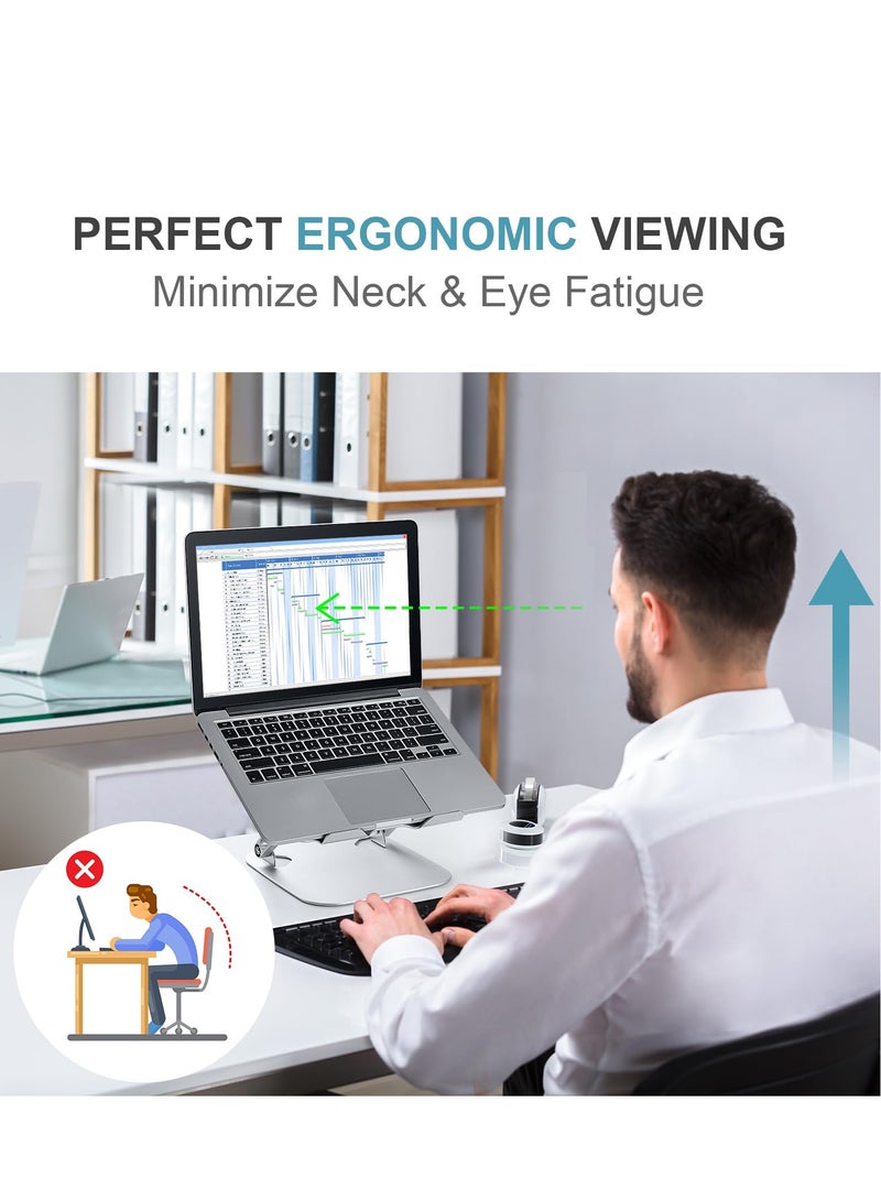 Laptop Cooling Stand with 3 Speed Fan 360° Rotation Adjustable Height Laptop Cooling Pad with Heat-Vent Aluminum Ergonomic Foldable Cooling Pad for MacBook Air Pro and All 10-15.6'' Notebook Silver  - Image 5