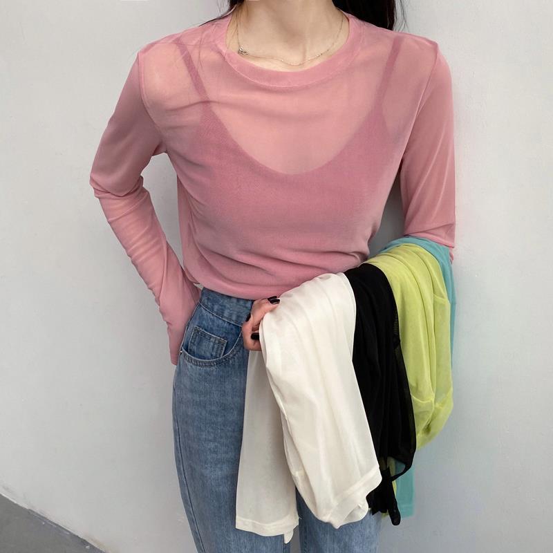 Thin Long-Sleeved Sun-Protective Shirt Women'S 2025 Ins Hyun-Style Mesh Base-Layer Shirt Women'S Ice Silk Inner T-Shirt - Image 2