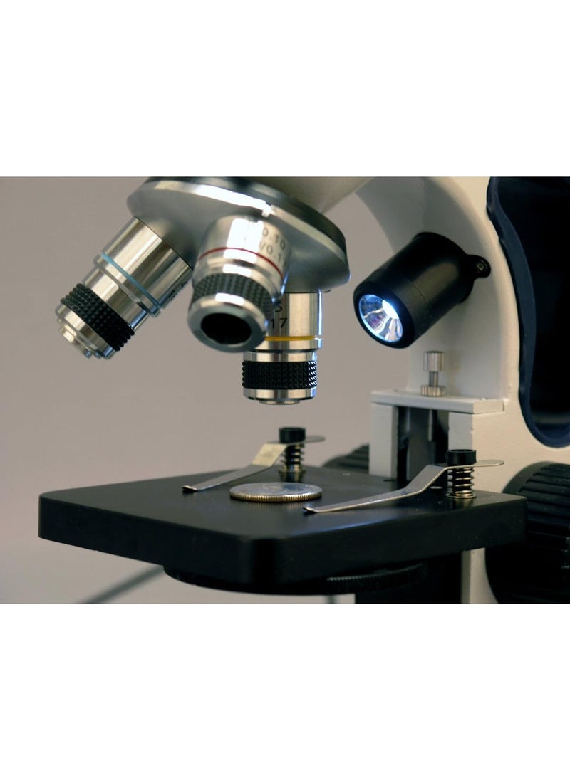 AmScope AmScope M149C2LE Digital Compound Monocular Microscope WF10x and WF25x Eyepieces 40x1000x Magnification Upper and Lower LED Illumination Brightfield SingleLens Condenser Plain Stage 110V or BatteryPowered HeavyDuty Metal Frame Includes 03MP Camera and Software  - Image 4