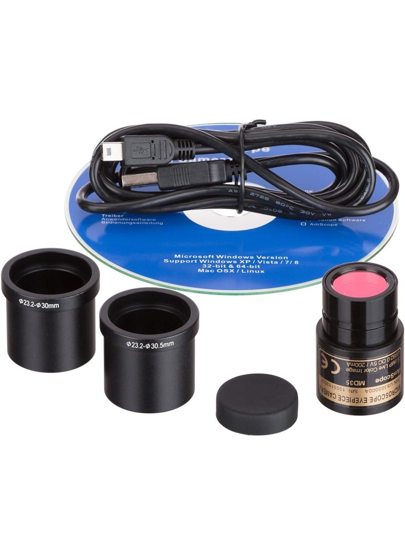AmScope AmScope M149C2LE Digital Compound Monocular Microscope WF10x and WF25x Eyepieces 40x1000x Magnification Upper and Lower LED Illumination Brightfield SingleLens Condenser Plain Stage 110V or BatteryPowered HeavyDuty Metal Frame Includes 03MP Camera and Software  - Image 2