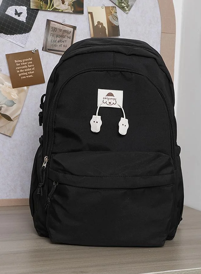 Take Two Black Polyester Backpack with Zip Detail