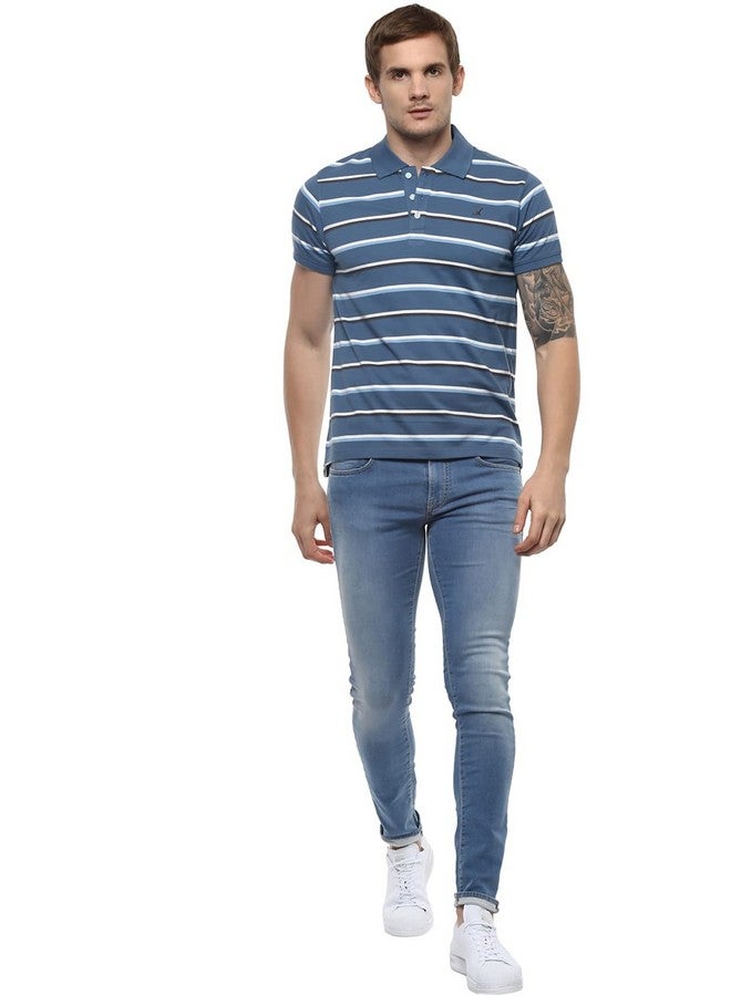 AMERICAN CREW Men's Regular Fit Polo T-Shirt (Blue & White-Ac1045-Medium) - Image 2