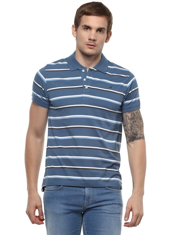 AMERICAN CREW Men's Regular Fit Polo T-Shirt (Blue & White-Ac1045-Medium) - Image 1