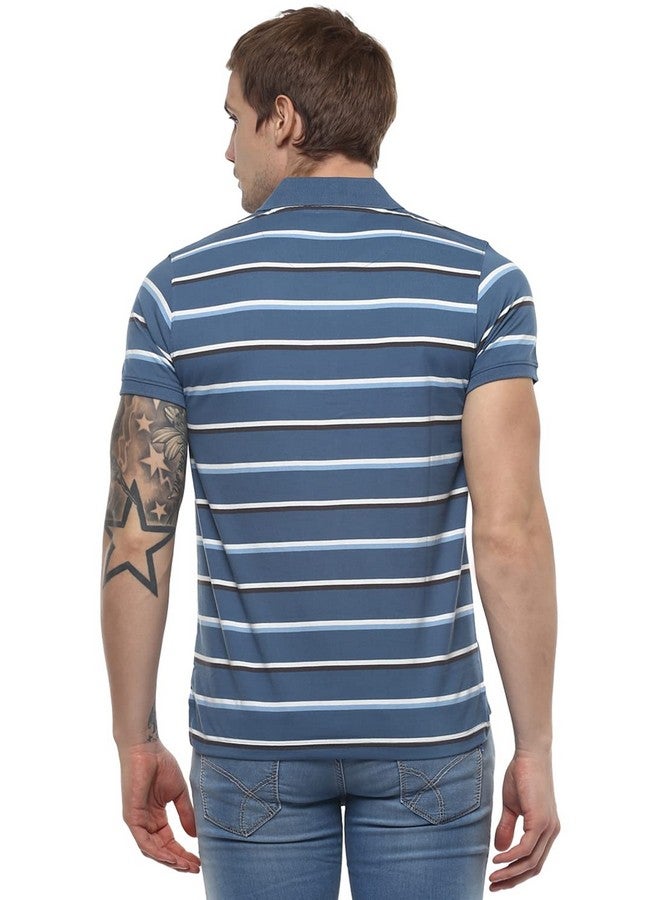 AMERICAN CREW Men's Regular Fit Polo T-Shirt (Blue & White-Ac1045-Medium) - Image 5