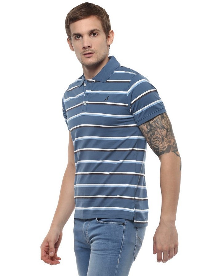 AMERICAN CREW Men's Regular Fit Polo T-Shirt (Blue & White-Ac1045-Medium) - Image 3