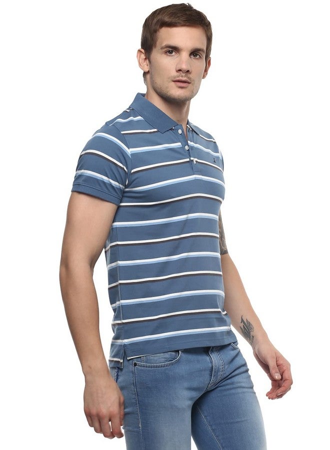 AMERICAN CREW Men's Regular Fit Polo T-Shirt (Blue & White-Ac1045-Medium) - Image 4