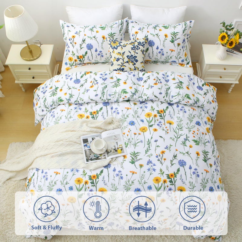 Mooreeke Floral Full Size Comforter Sets, Dandelion Floral Botanical Patterned Bedding for All Seasons, 3-Piece Vintage Bed in a Bag with Fluffy Quilted Reversible Comforter & 2 Pillow Shams - Image 2