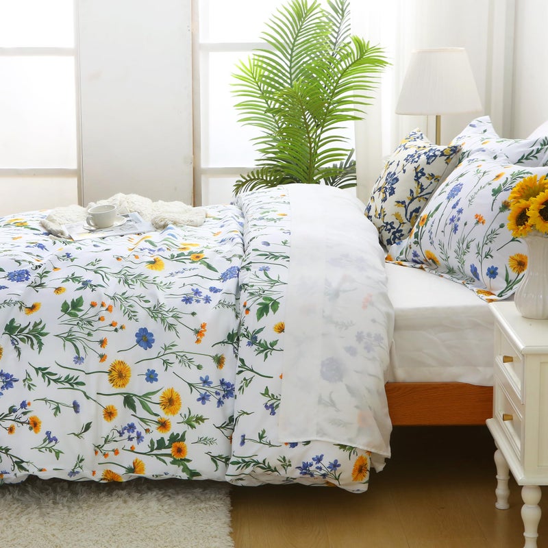 Mooreeke Floral Full Size Comforter Sets, Dandelion Floral Botanical Patterned Bedding for All Seasons, 3-Piece Vintage Bed in a Bag with Fluffy Quilted Reversible Comforter & 2 Pillow Shams - Image 5