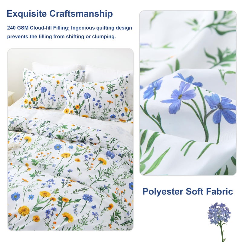 Mooreeke Floral Full Size Comforter Sets, Dandelion Floral Botanical Patterned Bedding for All Seasons, 3-Piece Vintage Bed in a Bag with Fluffy Quilted Reversible Comforter & 2 Pillow Shams - Image 3