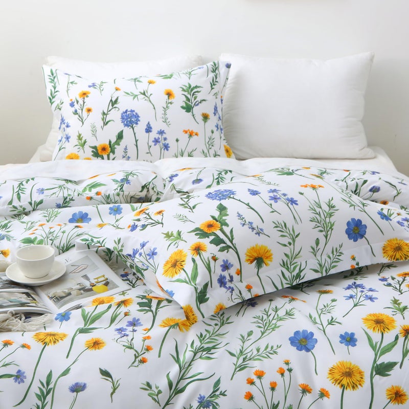 Mooreeke Floral Full Size Comforter Sets, Dandelion Floral Botanical Patterned Bedding for All Seasons, 3-Piece Vintage Bed in a Bag with Fluffy Quilted Reversible Comforter & 2 Pillow Shams - Image 4