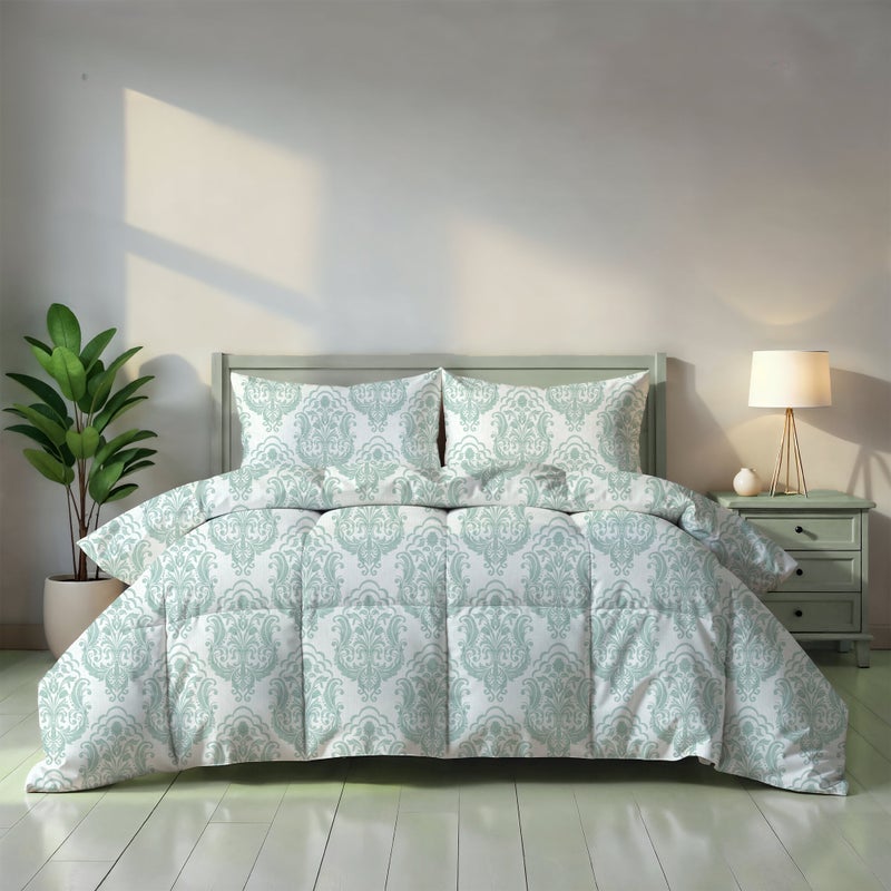 Cottage 4pcs aqua damask comforter set single size 160*240cm - Image 3