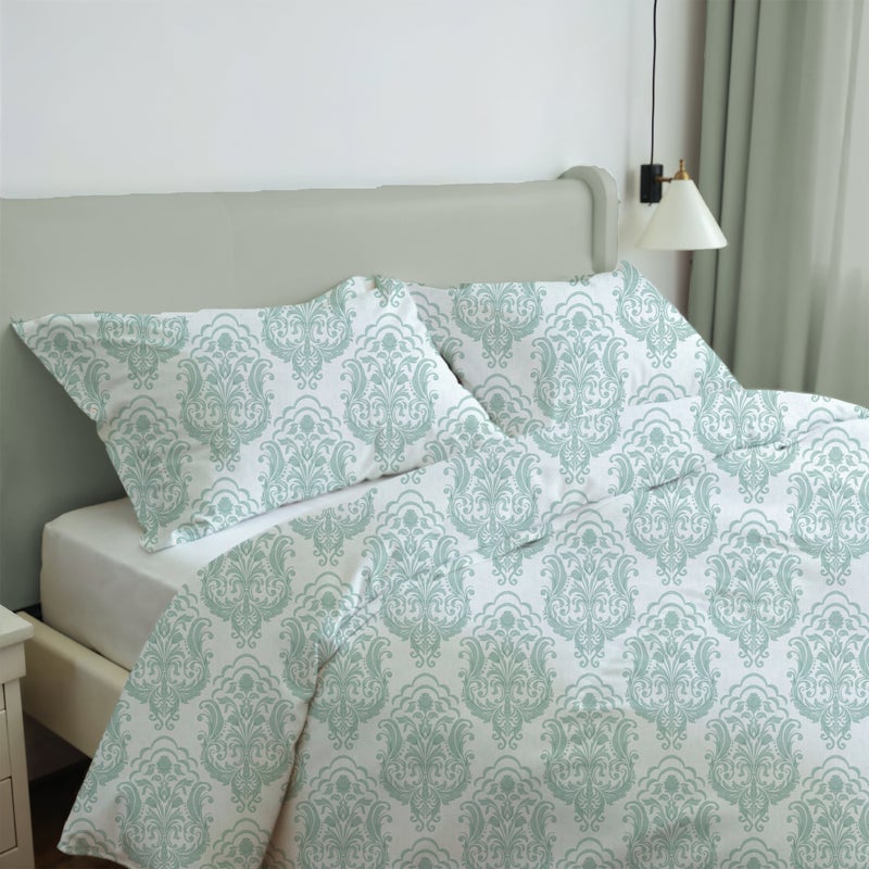 Cottage 4pcs aqua damask comforter set single size 160*240cm - Image 1