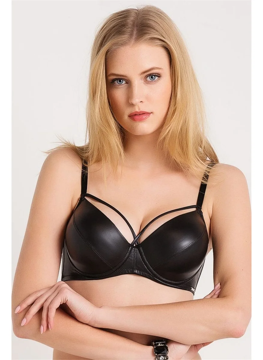 Magic Form 5059 Women's Black Leather Look Fabric Liquid Filled Push-Up Bra