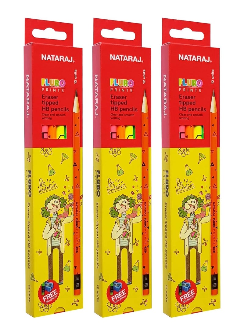 NATARAJ 3-Pack Flouro HB Graphite Pencils With Rubber Tip  - Image 1