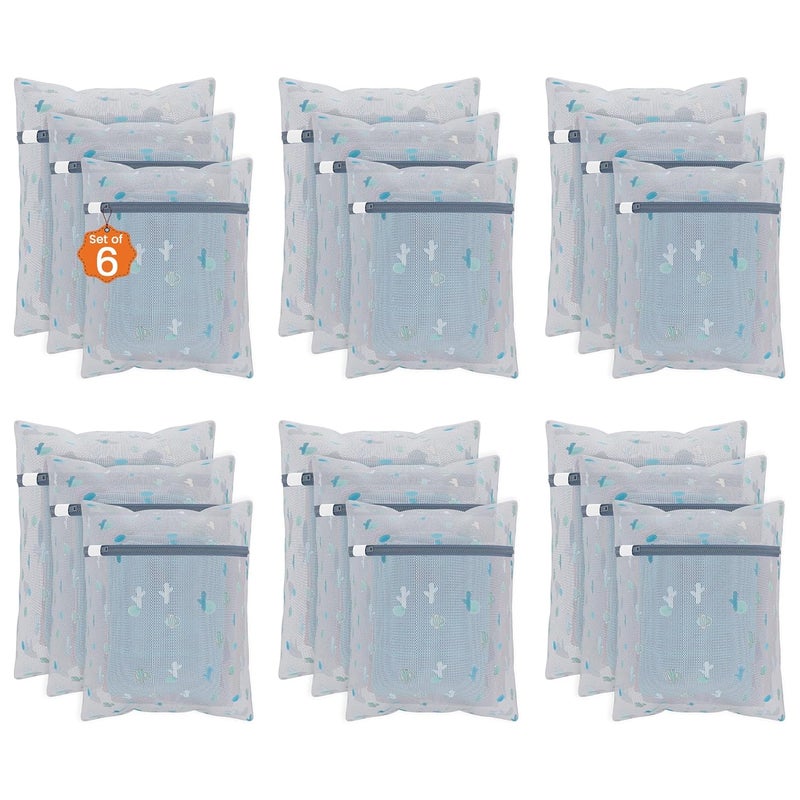 Kuber Industries Set of 18 Polyester Mesh Laundry Bag with Zip Reusable Washing Bags for Washing Machine Ideal for Delicate Fabrics Lingerie Shoes Protection YZ91 Cactus Print White - Image 1