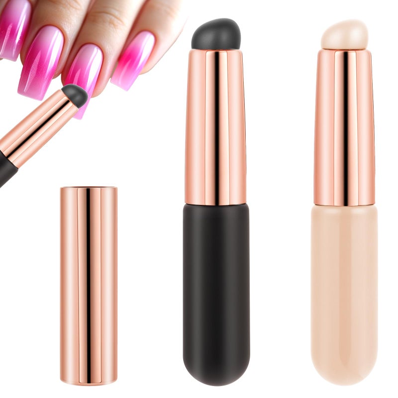 2PCS Silicone Nail Brush Ombre Nail Brush Silicone Lip Brush Reusable Silicone Nail Chrome Applicator Silicone Nail Brush Tools for Chrome Ombre French Nail Lipstick Concealer
