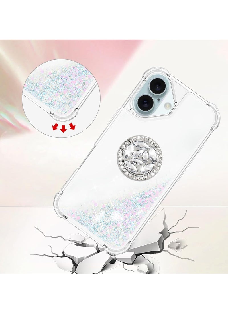 General - Liquid Quicksand Case for iPhone 16 6.1’ with Diamond Stand, Soft TPU Deluxe Fun Glitter Glitter Flow Clear Glitter Case for Apple iPhone 16 - Image 1