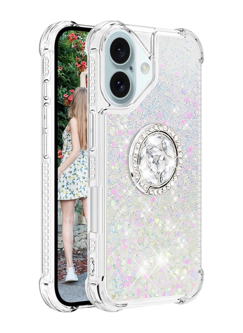 General - Liquid Quicksand Case for iPhone 16 6.1’ with Diamond Stand, Soft TPU Deluxe Fun Glitter Glitter Flow Clear Glitter Case for Apple iPhone 16 - Image 1